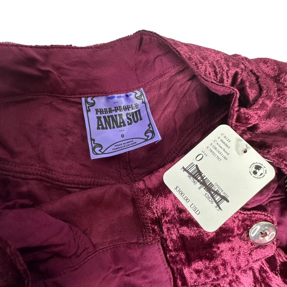 FINAL Last DAY NWT Anna Sui x FP Rose Garden Velvet Rose Embroidered Pants 0 - Picture 9 of 16